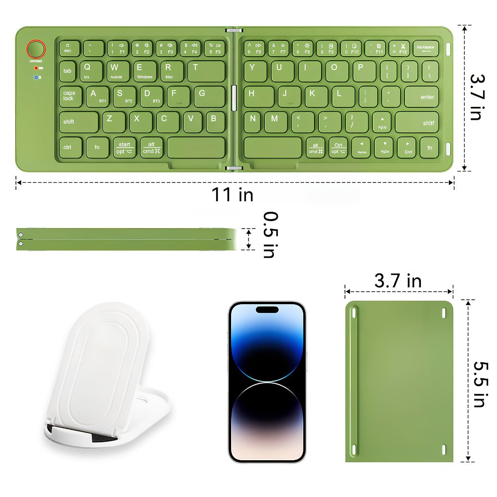 Double-Fold Pocket Bluetooth Keyboard Rechargeable Ultra-Lightweight Travel Wireless Keyboard Compatible with iOS Android Windows Tablets Phones Laptops Available in 5 Colors
