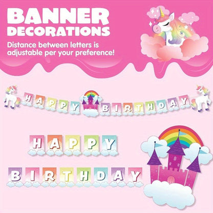 Unicorn Tableware Party Supplies Set with 145 Pieces for 24 Settings, Cups, Cutlery and Banner