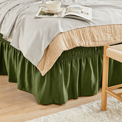 Bed Skirt Elastic Wrap Around Ruffle - 15 Inch Drop Microfiber Dust Ruffle, Adjustable No-Lift Fit, Fade Resistant Machine Washable, Hotel Quality Bedskirt for Twin Full Queen King, 30 Colors