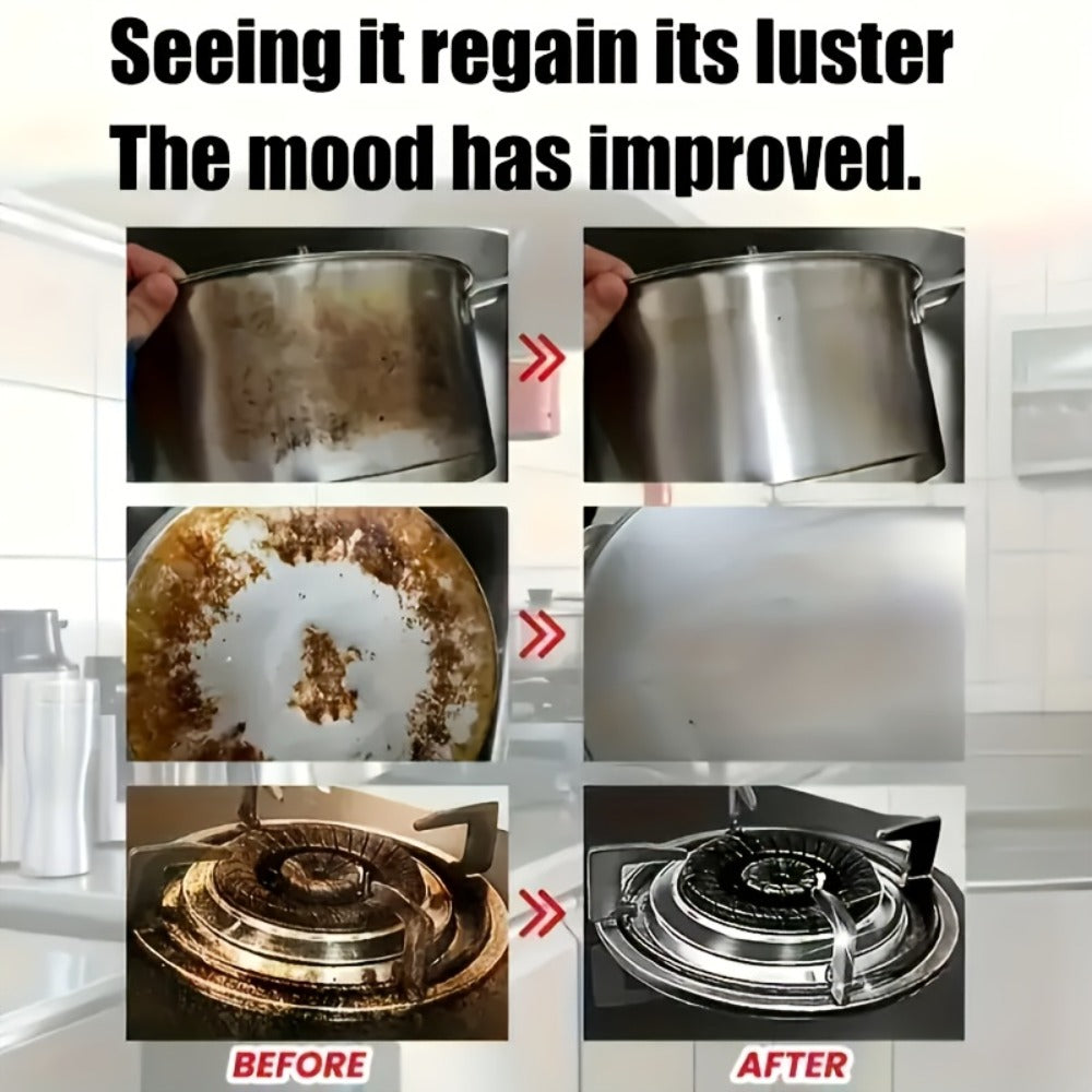Calcium Carbonate Metal Cleaner Spray - Oil Stain Remover for Stove Oven Cooktop, Polish & Restoration Formula with Sponge