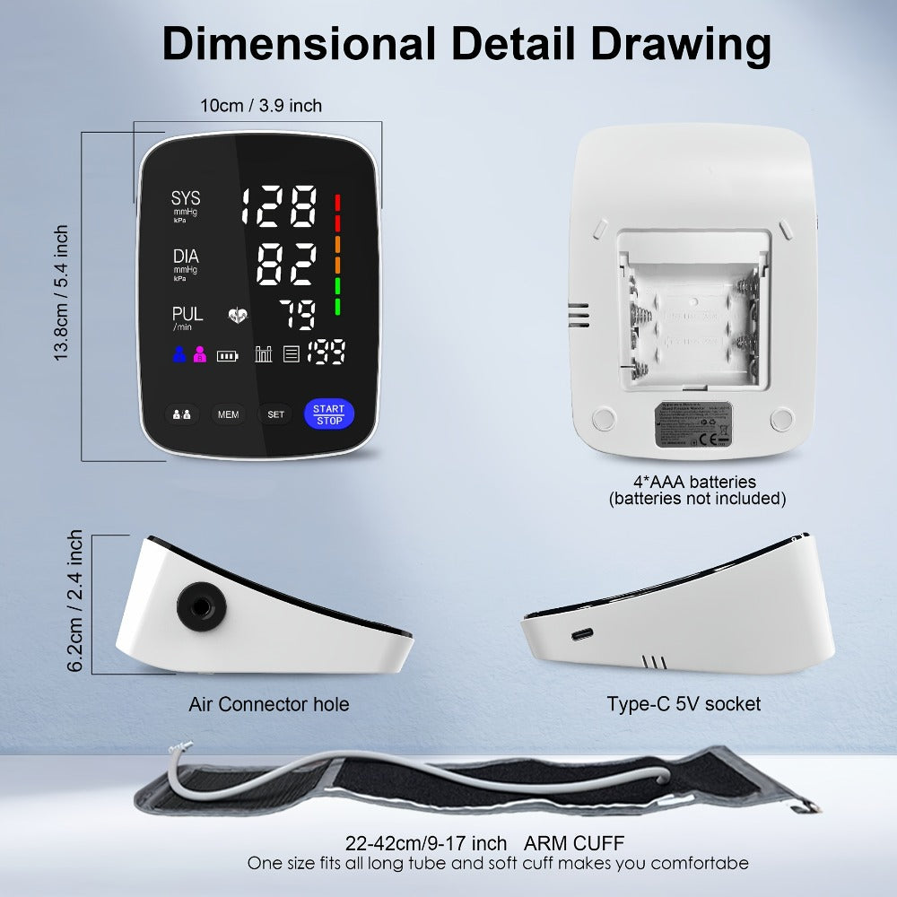 Blood Pressure Monitor by ALPHAMED U82RH, Upper-Arm Curved LED Device with USB Power and 2 x 199 Memory