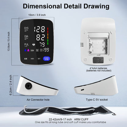 Blood Pressure Monitor by ALPHAMED U82RH, Upper-Arm Curved LED Device with USB Power and 2 x 199 Memory