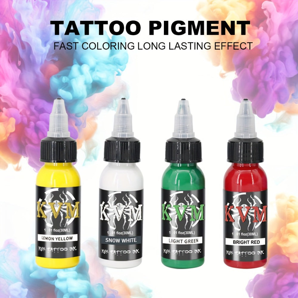 1oz Tattoo Ink Set 7 & 14 Colors Professional - 30ml Stable Vibrant Pigment Bottles, Fade-Resistant Permanent Ink for Rotary Coil & Pen Tattoo Machine, Complete Color Kit for Artists & Beginners