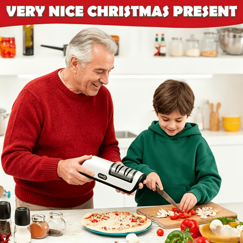 USB-Rechargeable Electric Knife Sharpener with Two Guided Slots in Upgraded Black or Yellow Models