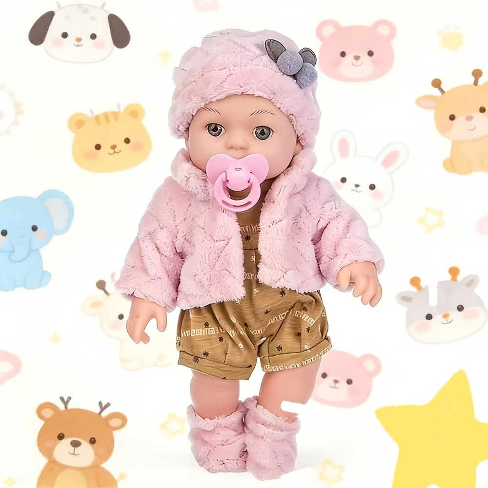 Reborn Doll, 12-Inch Mini Figure with Pink Hat, Socks, Clothing and Optional Pacifier Sets