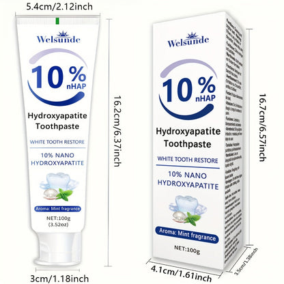 Four-Pack 100g Spearmint Toothpaste Tubes with 10% Hydroxyapatite Label and 400g Total Quantity