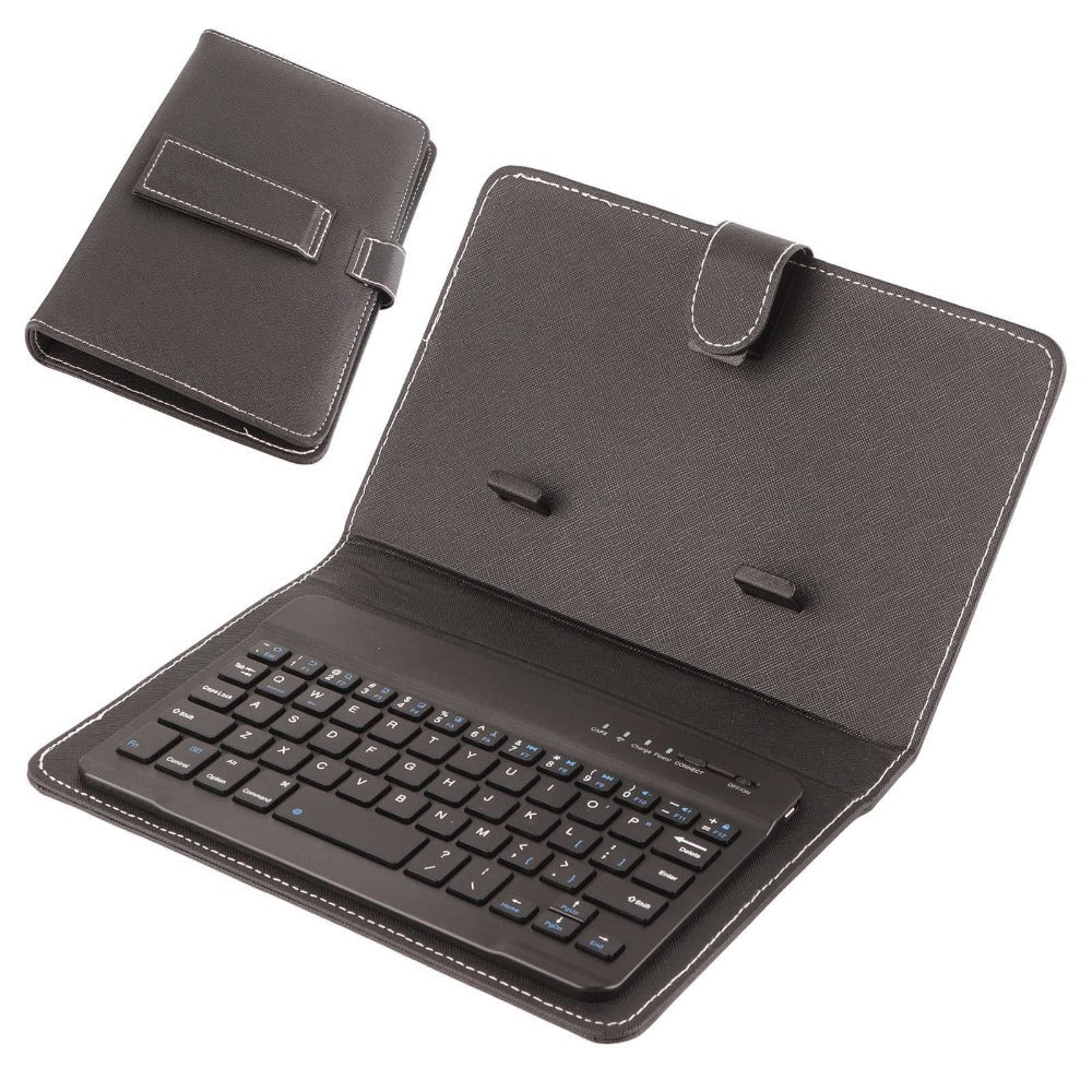 Collapsible Bluetooth Keyboard with Built-In Phone Stand – Wireless Portable Keyboard for Smartphones Tablets Laptops, Compatible with iOS Android Windows, PU Leather Case, Black Business Travel Keyboard