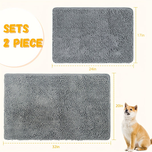 Dog Door Mat for Muddy Paws – Absorbent Non-Slip Quick-Dry Microfiber Mat | Machine Washable | Single or 2-Pack | 24×17" & 32×20"