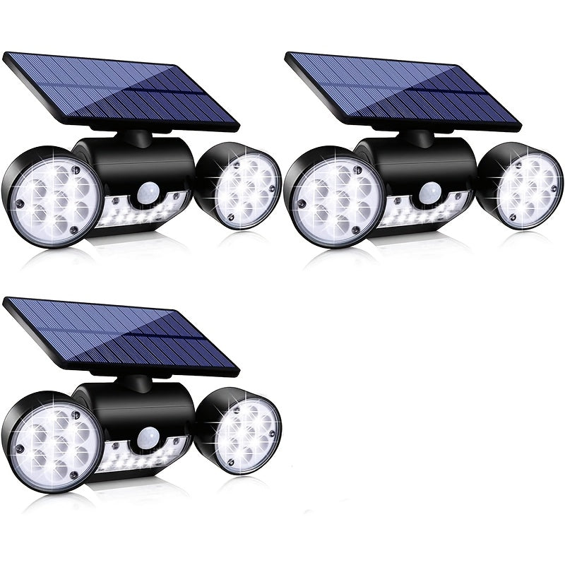 Motion Sensor Solar Security Light 30 LED Dual Head - 360° Adjustable IP65 Waterproof Outdoor Wall Spotlight for Garden Garage Driveway Patio Backyard, 1/2/3 Pack Options