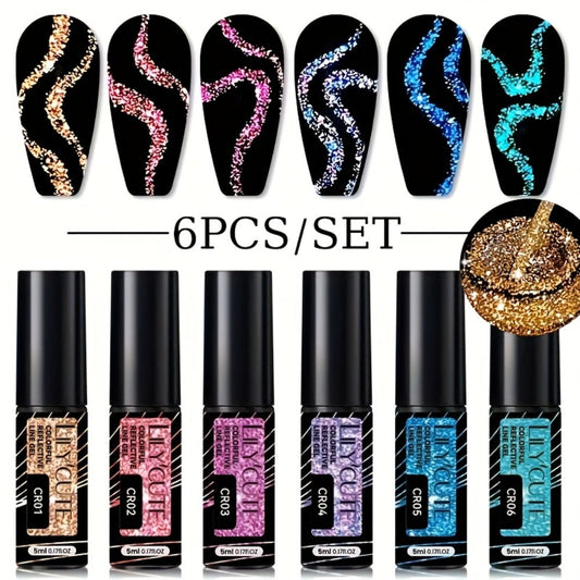 Glitter Liner Nail Art Gel 5ml Super Reflective – Ultra Fine Brush Tip Nail Art Drawing Gel for Stripe Line & Detail Designs, Long Lasting UV LED Nail Art Liner Gel for Salon & DIY Home Women
