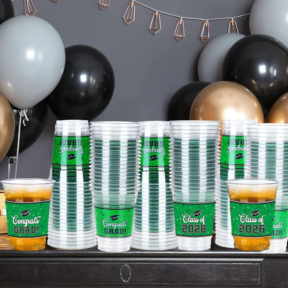 Graduation Cup Party Supplies Pack with 100 14-Ounce Class of 2026 Cups in Six Color Options