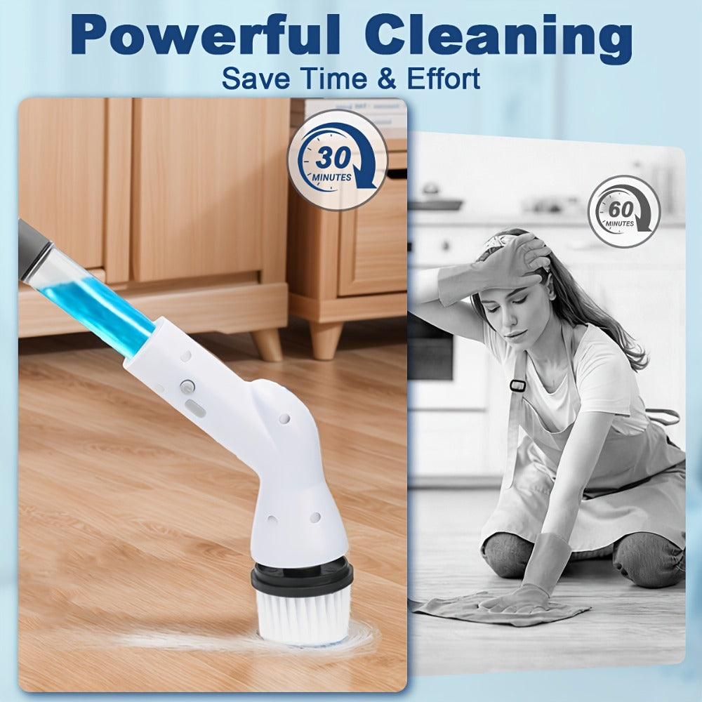 Electric Spin Scrubber Cordless Rechargeable - Adjustable Handle with 6 Brush Heads, All-Purpose Power Scrubber for Bathroom