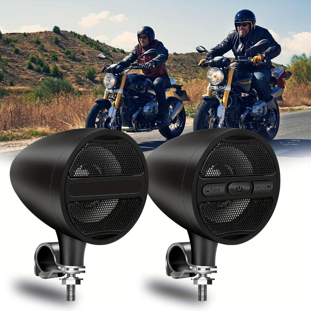 Motorcycle Handlebar Speaker 12V Stereo Audio System with MP3 USB FM Radio Handlebar Mount for Off-Road Dirt Bike ATV Cruiser Waterproof Music Player Black