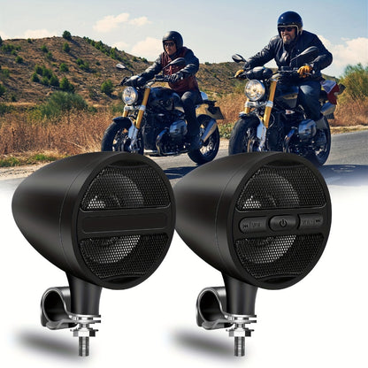 Motorcycle Handlebar Speaker 12V Stereo Audio System with MP3 USB FM Radio Handlebar Mount for Off-Road Dirt Bike ATV Cruiser Waterproof Music Player Black