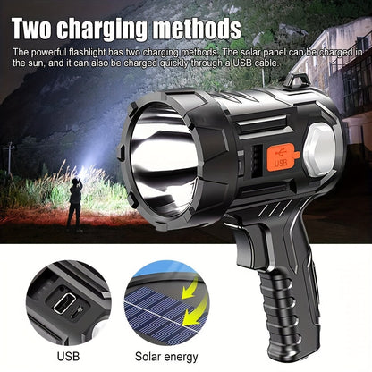Flashlight Solar and USB Rechargeable Handheld Searchlight with Side Lights in 1, 2 or 4 Packs