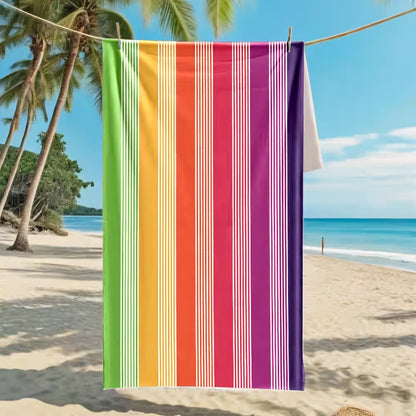 Oversized Rainbow-Striped Beach Towel, 67 x 35.4 Inches, Lightweight Design for Pool, Camping and Travel