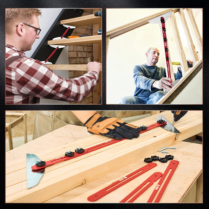 Stair Tread Gauge Template Tool Jig Stair Tread Shelf Measuring Layout Tool for Cutting Perfect Stairs Woodworking Carpentry Construction DIY Projects Gift for Contractor Red