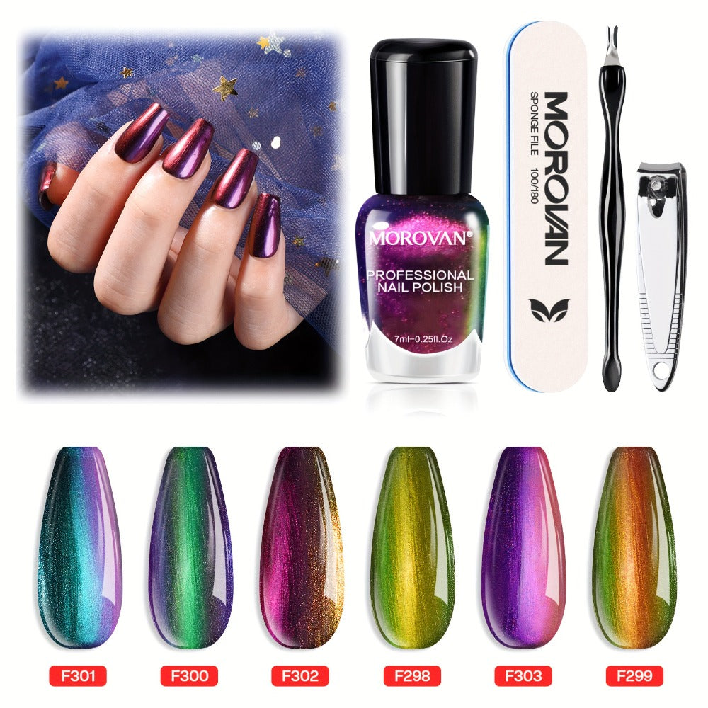 Six-Piece Holographic Nail Polish Set with Metallic Rainbow Shimmer Shades in 0.25 oz Air-Dry Bottles