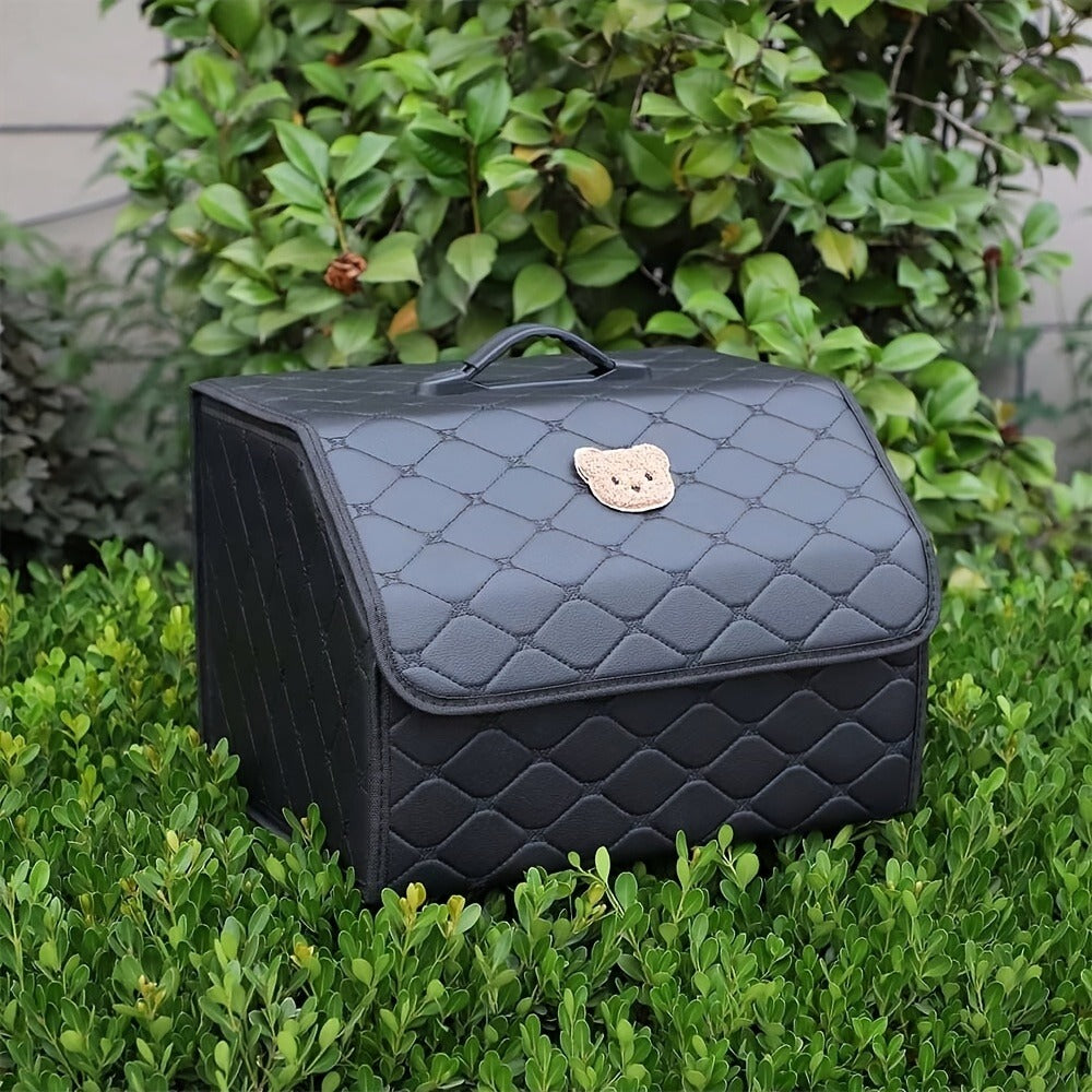 Car Trunk Organizer, Foldable Faux Leather Bow-Detail Box in 30L or 35L Size with Pink and Black Options