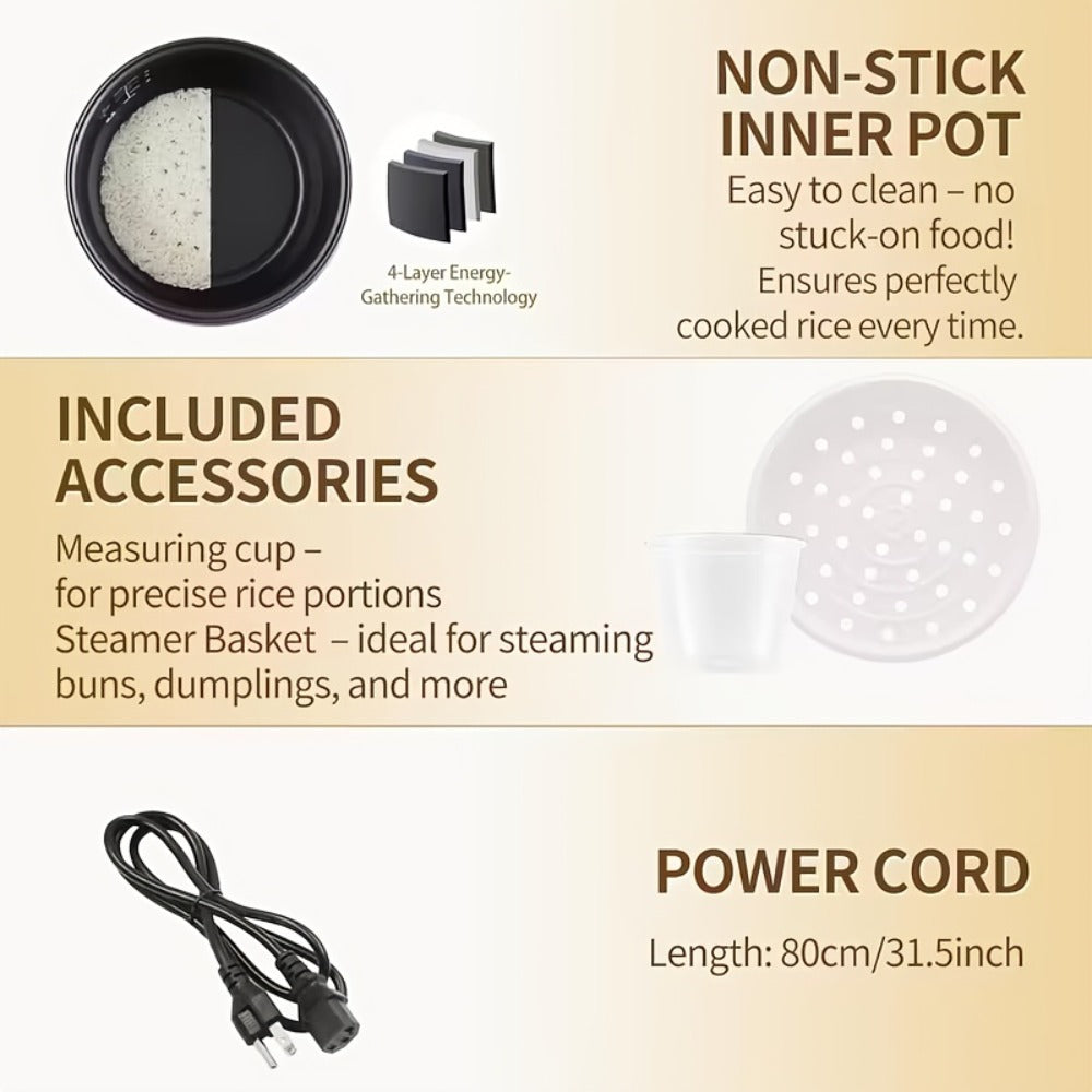 Rice Cooker 2L 4 Cups 10-in-1 Mini Multifunctional Compact Electric Rice Cooker for Rice Soup Stew Oatmeal Cake Steamed Vegetables Perfect for Small Kitchen Dorm Apartment