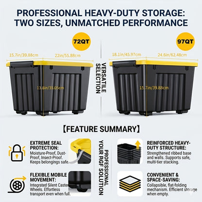 Stackable 72- and 97-Quart Storage Bin Sets with Lids, Wheels, Three Colors and 4- or 6-Pack Options