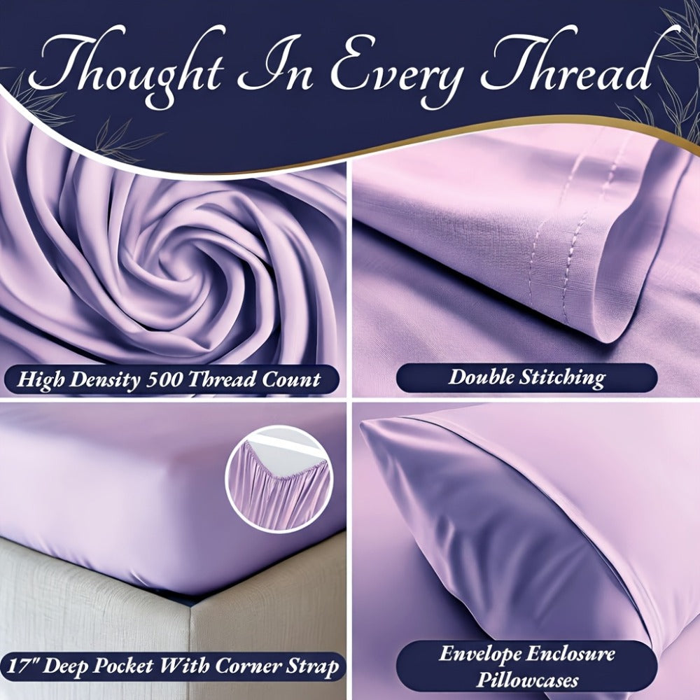 Viscose-from-Bamboo Four-Piece Sheet Set with Deep-Pocket Fitted Sheet, Twin to King Sizes and 12 Colors