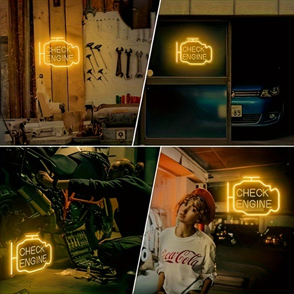 Check Engine Outline LED Neon Sign with 30 x 22.5 cm Panel, Warm Yellow Light and Wall-Mount Display