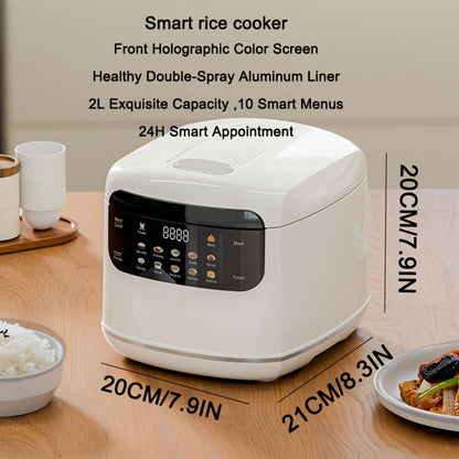 Rice Cooker 2L 4 Cups 10-in-1 Mini Multifunctional Compact Electric Rice Cooker for Rice Soup Stew Oatmeal Cake Steamed Vegetables Perfect for Small Kitchen Dorm Apartment