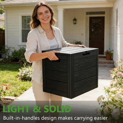 35-Gallon Compact Wood-Look Deck Box with Hinged Lid, Side Grips and Three Enhanced Color Options