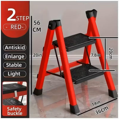 Folding Metal Step Ladder with Handrail, Ribbed Treads and Two-, Three-, Four- or Five-Step Options