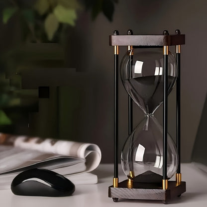 Sixty-Minute Decorative Glass Sand Timer with Wooden-Style Frame in Six Exact Color Configurations