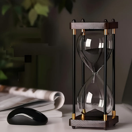 Hourglass Timer 60 Minute Wooden Sand Timer Decorative Glass - Vintage Home Decor for Kitchen, Office & Bedroom | Great Gift for Birthday, Christmas, Valentine's Day & Thanksgiving | 11.81x3.74in