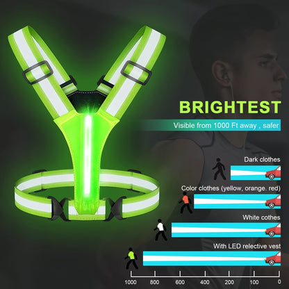 Reflective Running Vest with 3 LED Lighting Modes – High Visibility Safety Vest for Night Running, Walking & Cycling, Adjustable Fit for Men & Women, Lightweight & Breathable