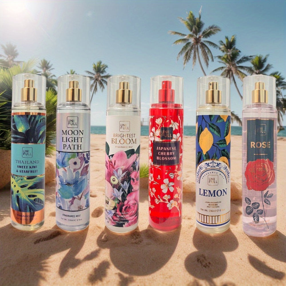 Body Mist Perfume Spray 8oz – 12 Scents Floral Hair & Body Fragrance for Women, Rose, Cherry Blossom, Beach, Long-Lasting Light Scent, Unisex Daily Wear Gift