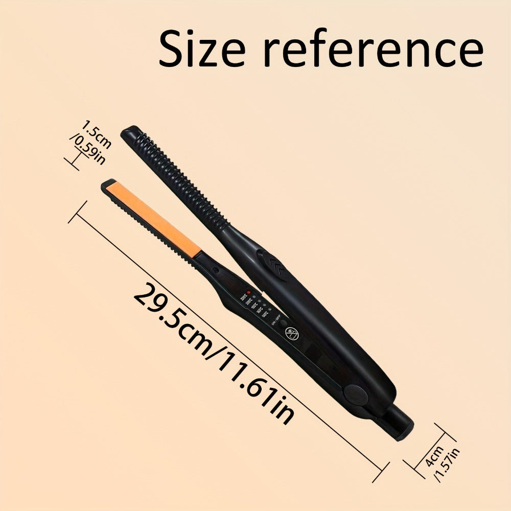 Mini 2-in-1 Hair Straightener and Curler with 29.5cm Body, Black Comb-Edge Plates and Digital Heat Display