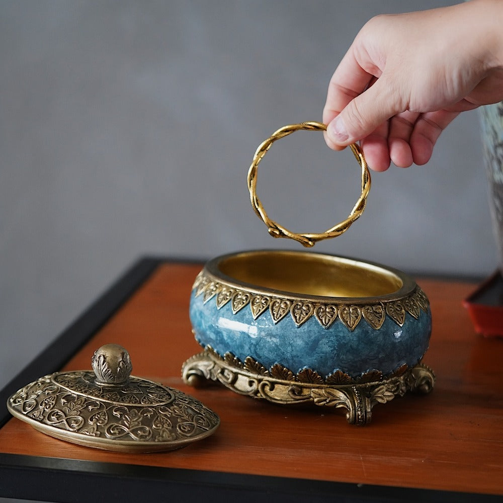 Jewelry Organizer Ornate Lidded Storage Box in Red, White or Blue for Rings, Earrings and Bracelets