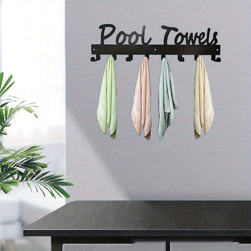 Wall-Mounted Outdoor Pool Towel Rack with Eight Hooks in One- or Two-Piece Checkout Options