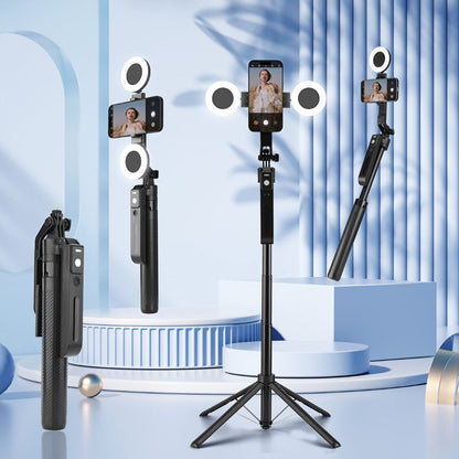 AI Selfie Stick Tripod with 360° Face Tracking, Built-In Fill Light & Wireless Remote – Sleek Metal Finish, Adjustable Height, Compatible with iPhone & Android for YouTube TikTok Vlogging Travel Photography