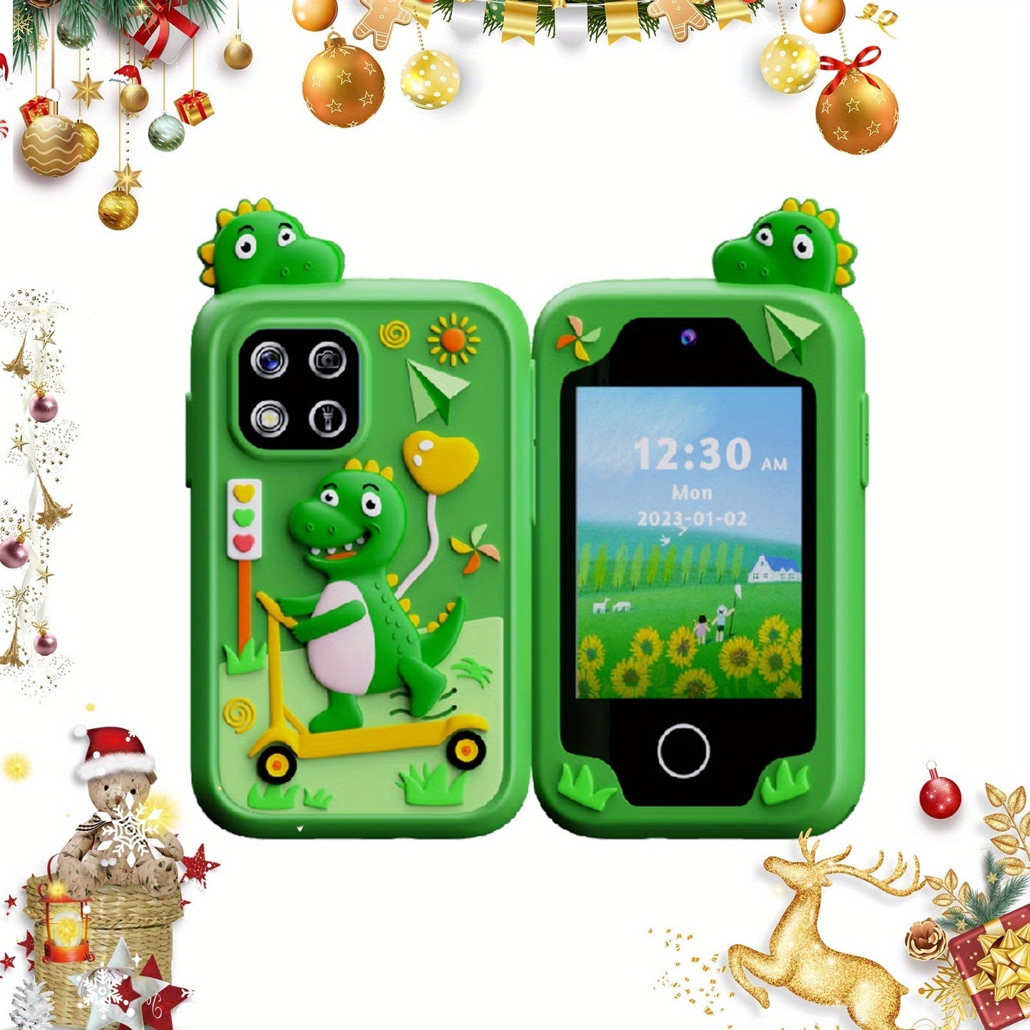 Kids Dinosaur Toy Phone with 8GB, HD Touchscreen & Dual Camera – Educational Travel Toy Cell Phone for Boys & Girls, Birthday Halloween Christmas Gift