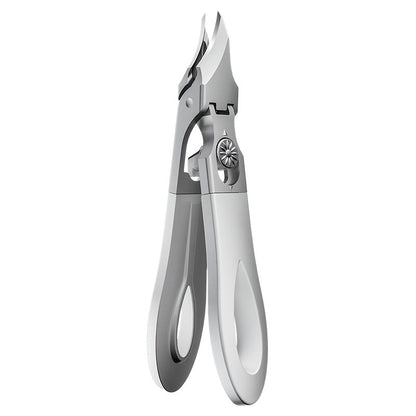 LIAM Wide-Jaw Nail Clipper in Bright Silver with 45-Degree Offset Cutting Edge and Stainless-Steel-Labeled Body