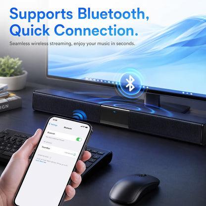 Deep Bass Soundbar with Subwoofer for Smart TV, 22" Wireless Bluetooth 5.0 Surround Sound System