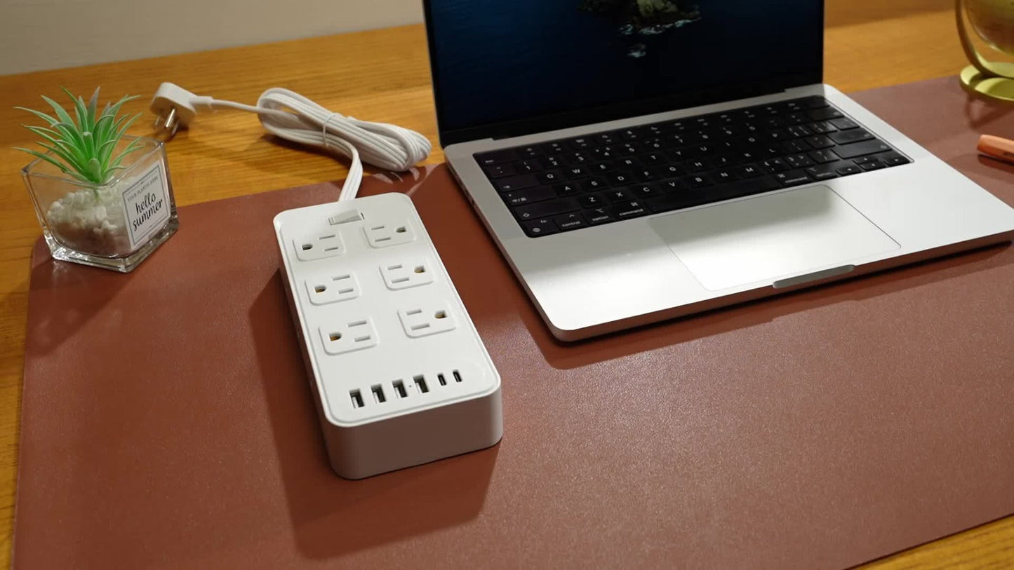 Power Strip Flat Plug 18-in-1 Surge Protector with 12 AC Outlets, 4 USB-A, 2 USB-C and 5- or 10-Foot Cord