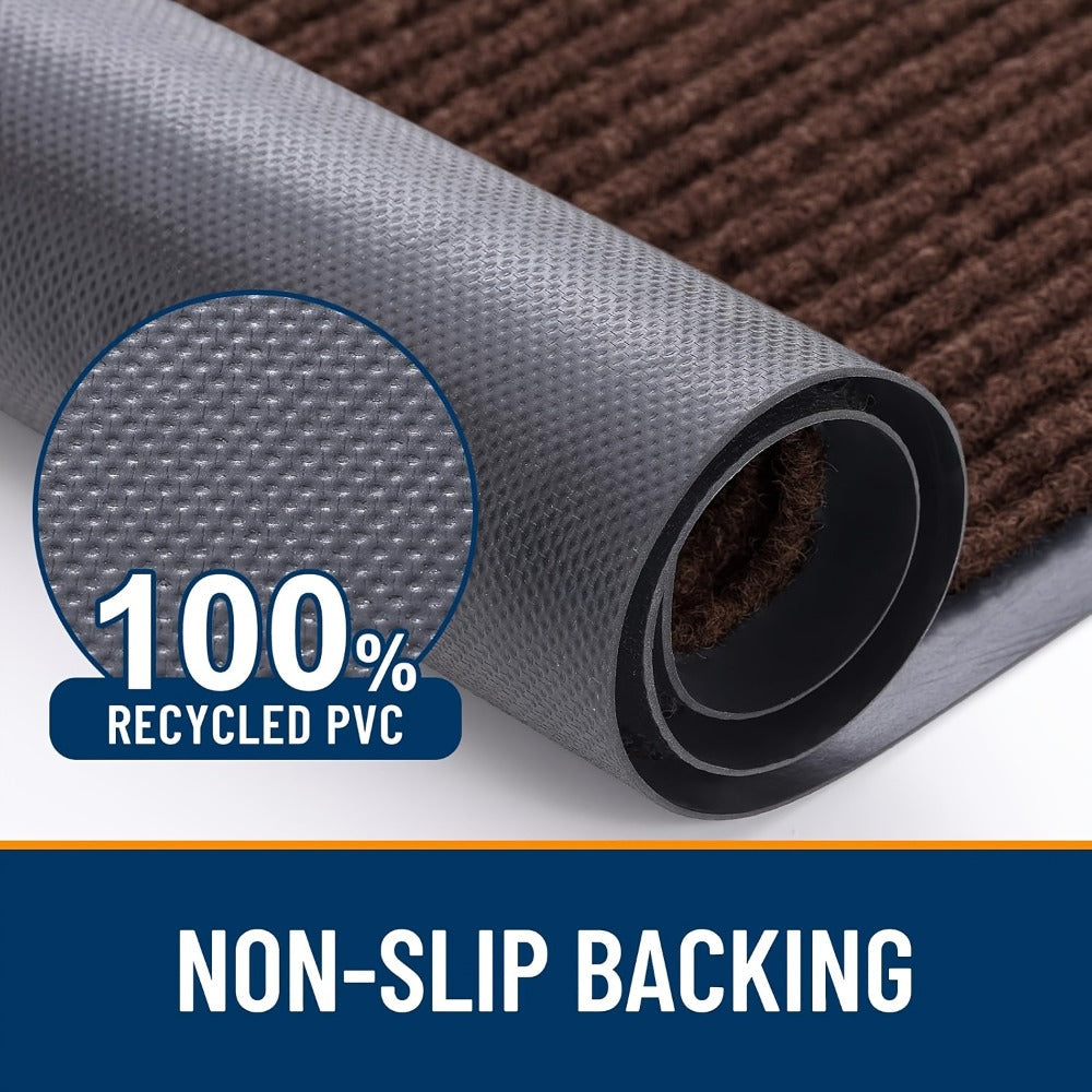 Two-Piece Ribbed Entry Door Mat Set in Black, Brown or Dark Gray with Three Exact Size Options