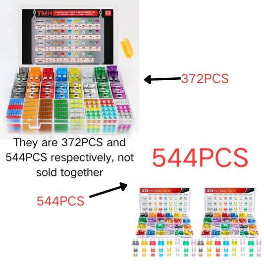 Car Fuse Assortment Kit 372/544pcs - Standard Blade, Mini, LP Mini & Micro2 Automotive Fuses with Puller, 2A-35A for Auto, RV, Truck & Boat