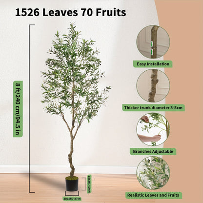 Artificial Olive Tree Indoor 5FT 6FT 7FT 8FT Potted Faux Olive Tree with Lifelike Trunk Branches Silk Leaves Fruits – Large Fake Plant for Living Room Office Home Decor