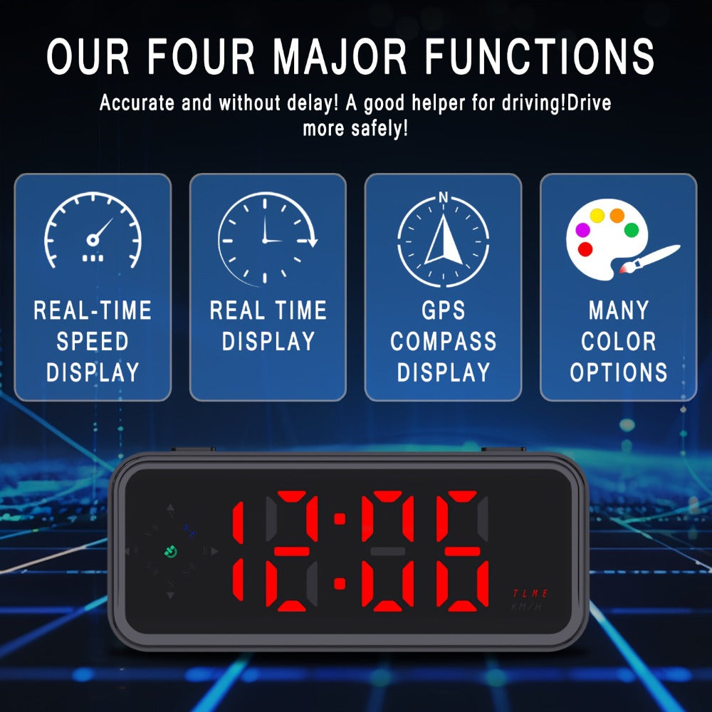 GPS HUD Speedometer Head Up Display - Digital Car Speed Meter Plug & Play, KMH MPH Switch, Multi-Color Display for All Vehicles, No Battery Needed