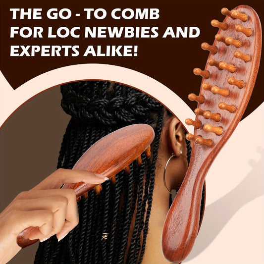 Sandalwood Loc Comb Wide Tooth 2 Pcs Wooden Ergonomic Detangling Comb for Dreads Locs Curly Coily Hair Twists Braids Scalp Massage Styling Tool Men Women All Hair Types Natural Wood