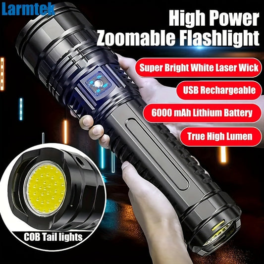 Flashlight Extra-Large Zoomable Torch with Five Modes, COB Tail Light and USB Power-Bank Output