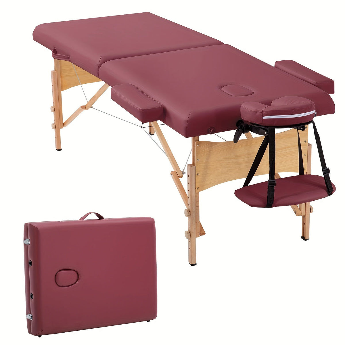 2-Fold Portable Massage Table with Face Cradle & Carrying Bag, Adjustable Height PU Leather Lash Bed for
