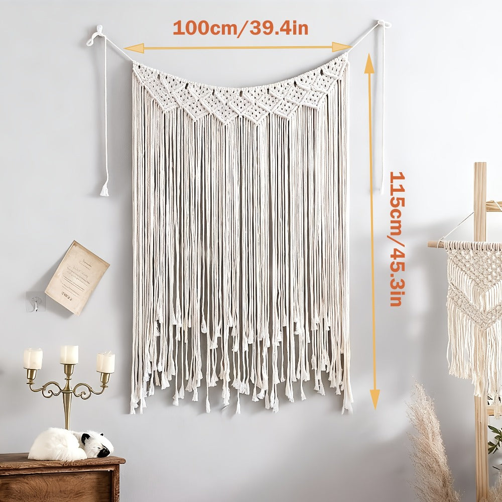 Large Bohemian Macrame-Style Wall Hanging in Four Exact Woven Patterns with Long Fringe Details